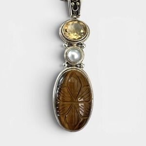 Vintage Doug Paulus DP Sterling Silver Tiger Eye Pearl Citrine Pendant 925 India